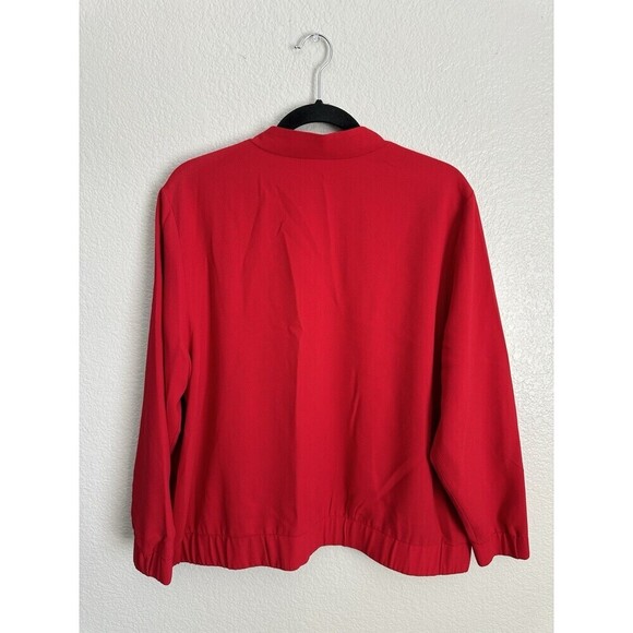 Chicos Clean Crepe Bomber Jacket Womens Size 3 XL Carmine Red Full Zip Polka Dot - Picture 2 of 6